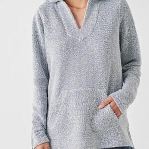Faherty Whitewater Hoodie Textured White Blue Pullover French Terry Medium
